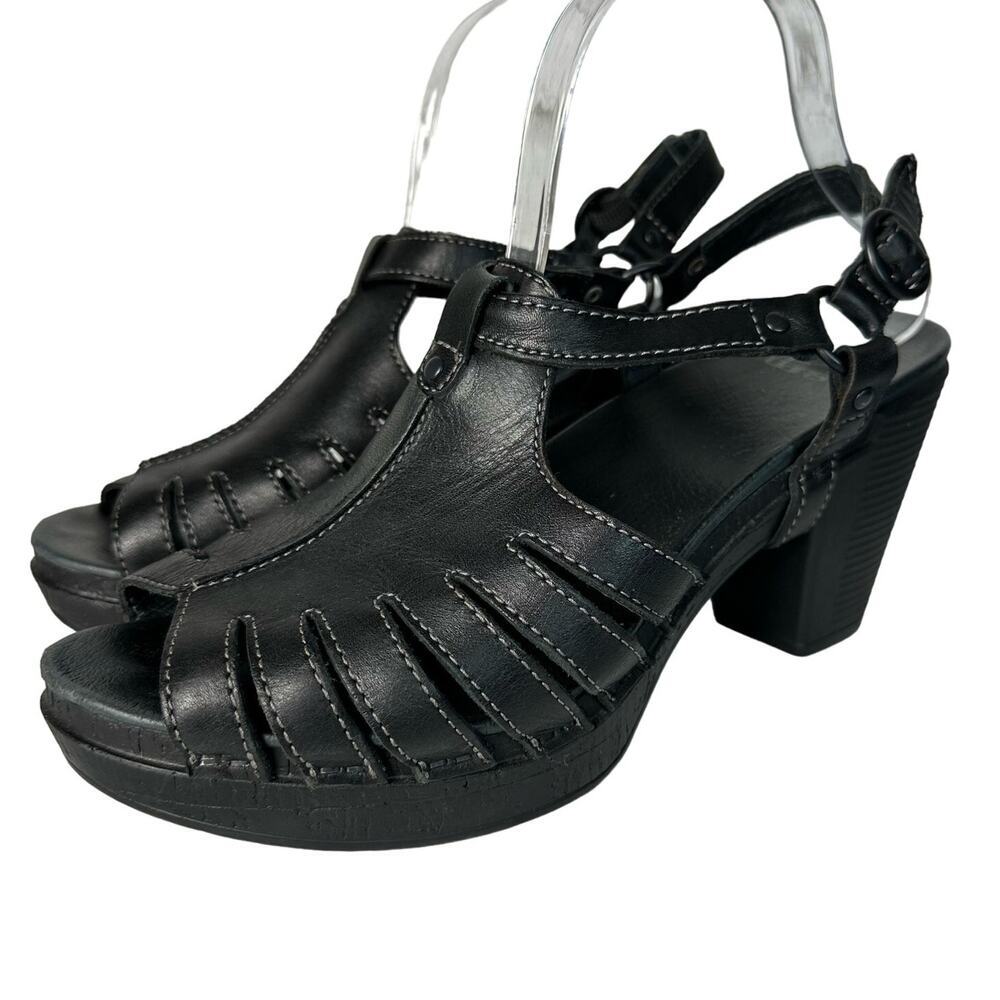 Dansko Black Leather Heeled Sandals